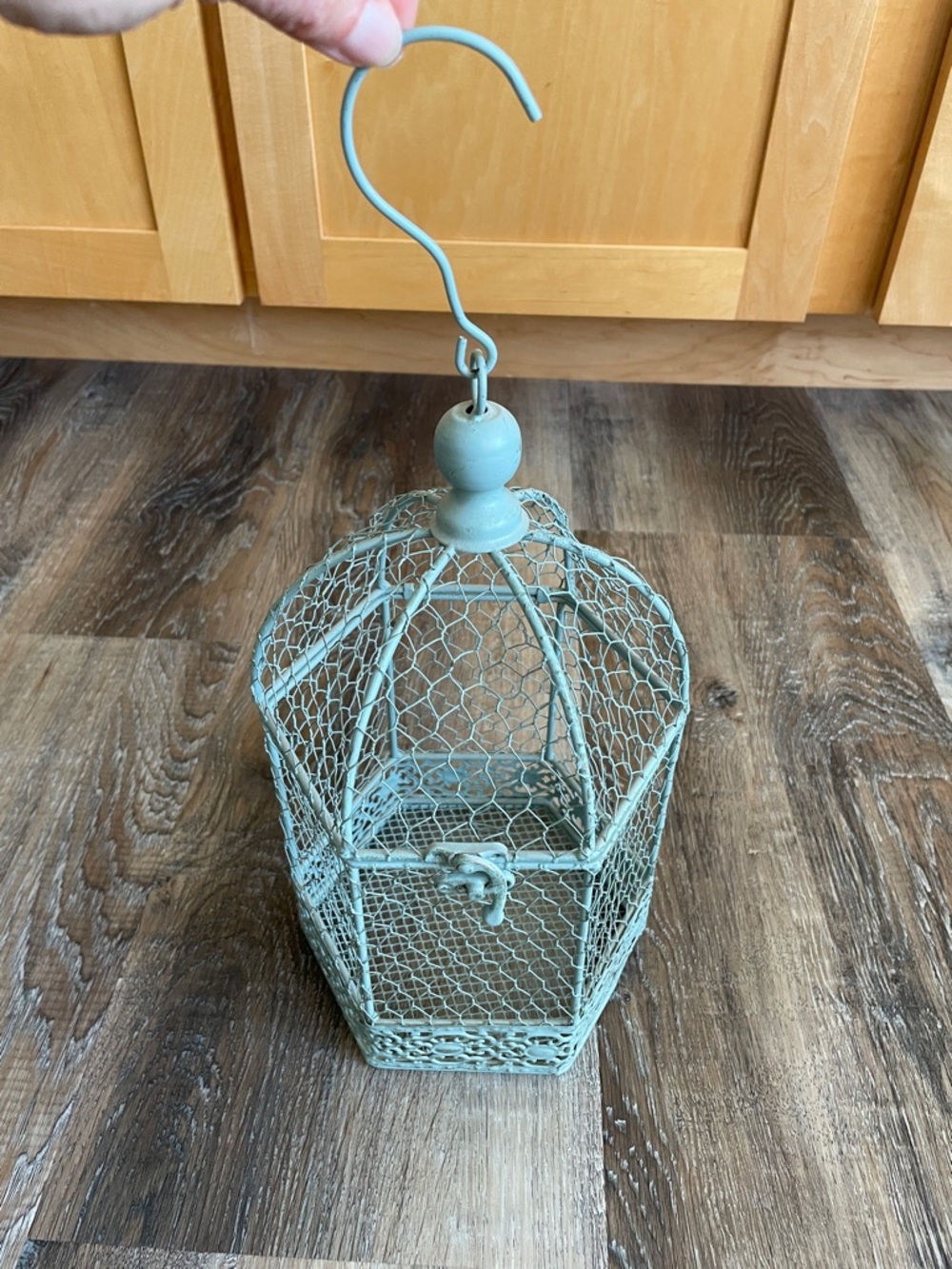 Rustic Hanging Decorative Birdcage - robin’s egg blue